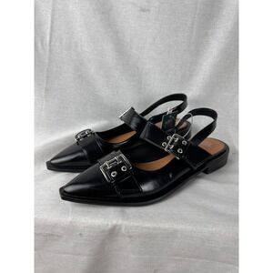 Wild Fable Peyton Black Double Buckle Pointed Toe Slingback Flats Womens 11 NEW